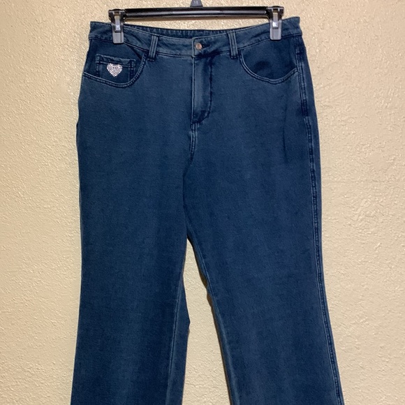 Dream Jeannes by Quacker Factory Pants Blue Stretch Faded Straight Size 12 - Picture 3 of 16
